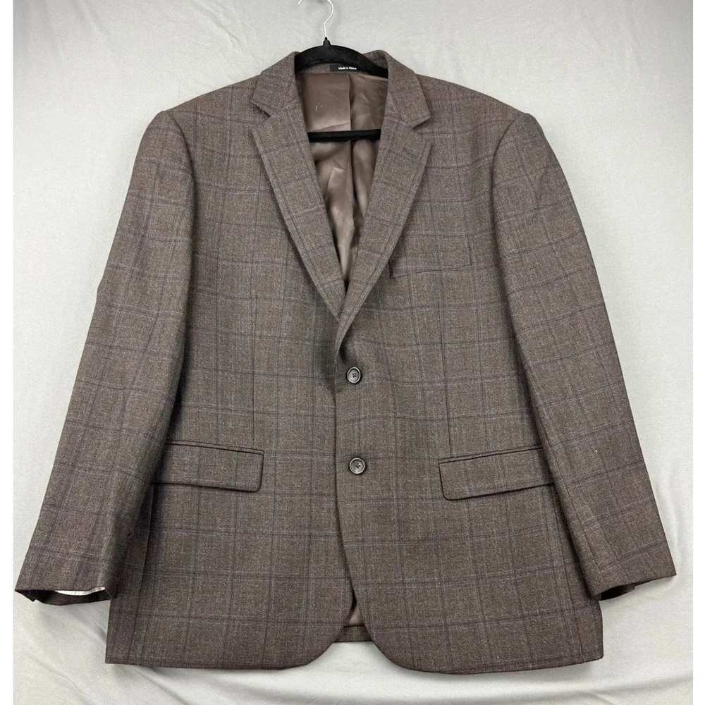 Pronto Uomo Platinum Blazer Mens 46R Brown Plaid 100% Wool Sport Coat Fair